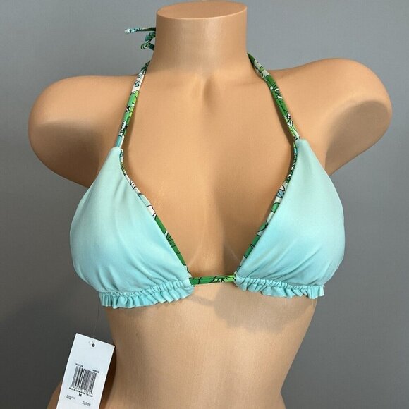 Hurley Wild Bloom Reversible Triangle Bikini Top Size Medium Green Blue NWT - Picture 2 of 15